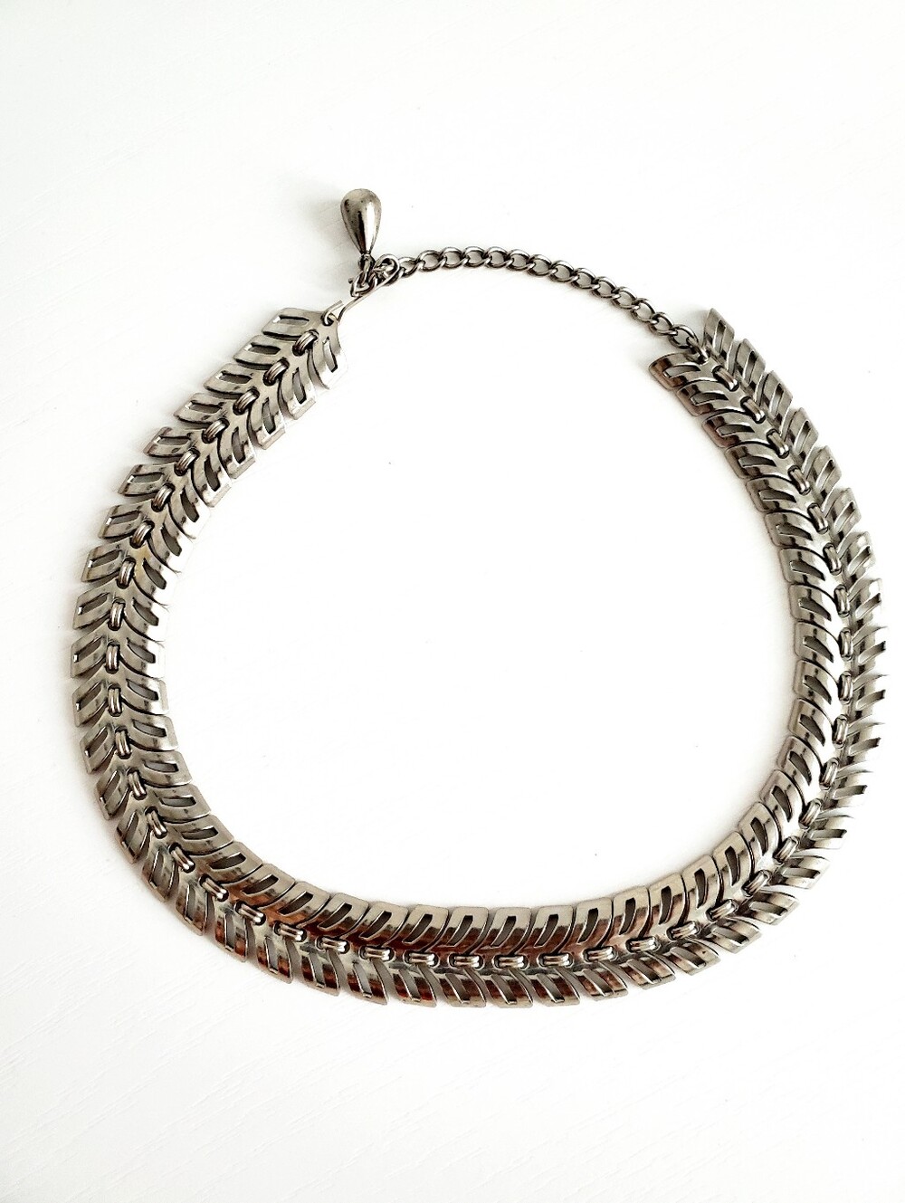 Silver-Tone Chevron Chain Necklace - Vintage
